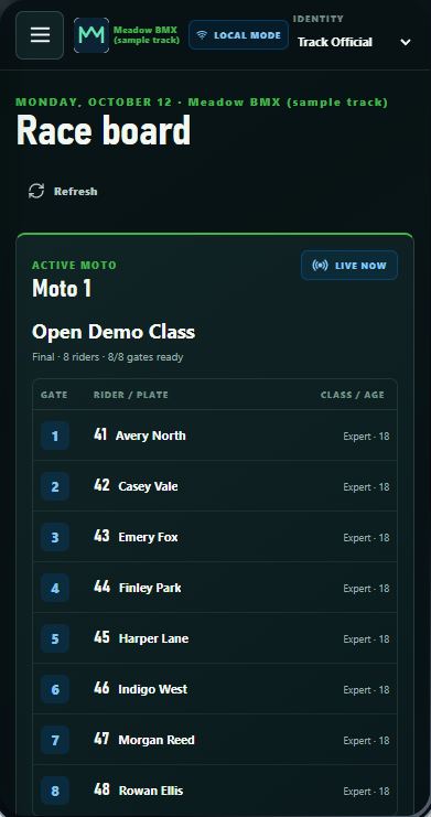 Real Motoboard Track official screen on the sample event